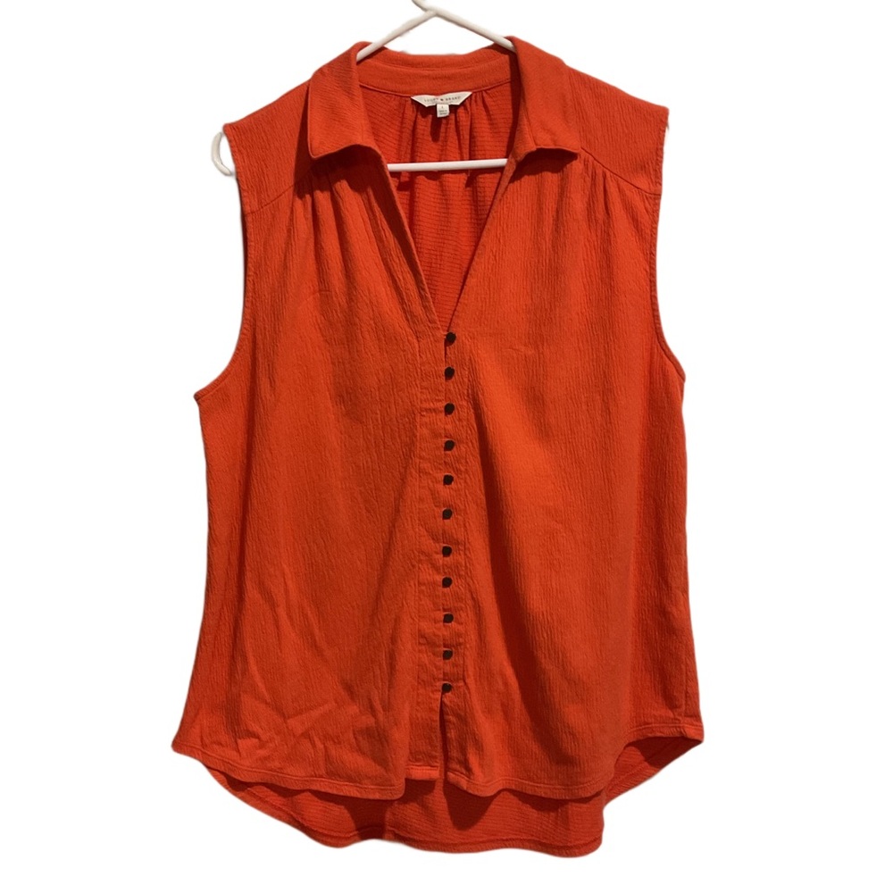 Lucky Brand Women’s Button Down Tank Top Orange Collared